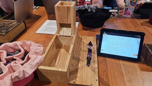 Dice tower during D&D session